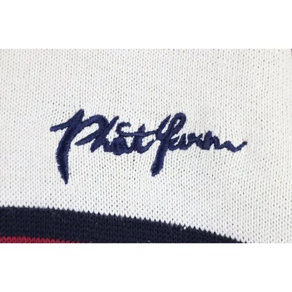 NOS Vtg Phat Farm Mens XL Striped Spell Out Script Marled Knit Sweater Cream